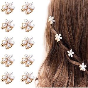 Set of 10 Faux Pearl Flower Hair Clips 🌼 New In Package